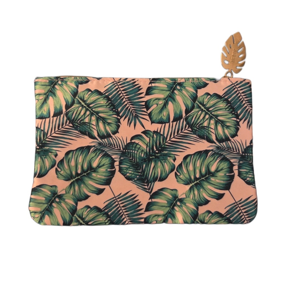 Ipsy Glam Bag in Tropical Leaf Print - Green and Tan